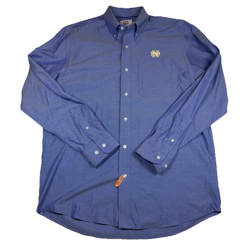 Notre Dame Cutter & Buck Long Sleeve Button Up Men's Medium Blue Embroidered GUC